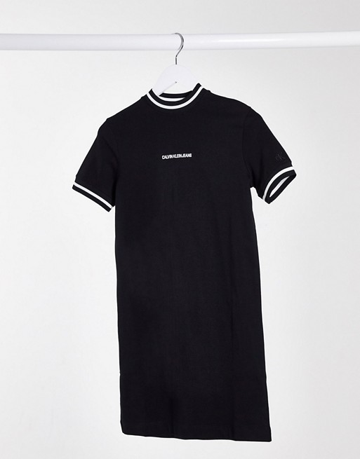 Calvin Klein neck and cuff tipping t-shirt dress in balck