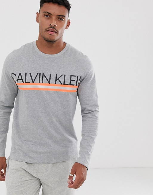Calvin Klein Neon logo long sleeve top in grey marl