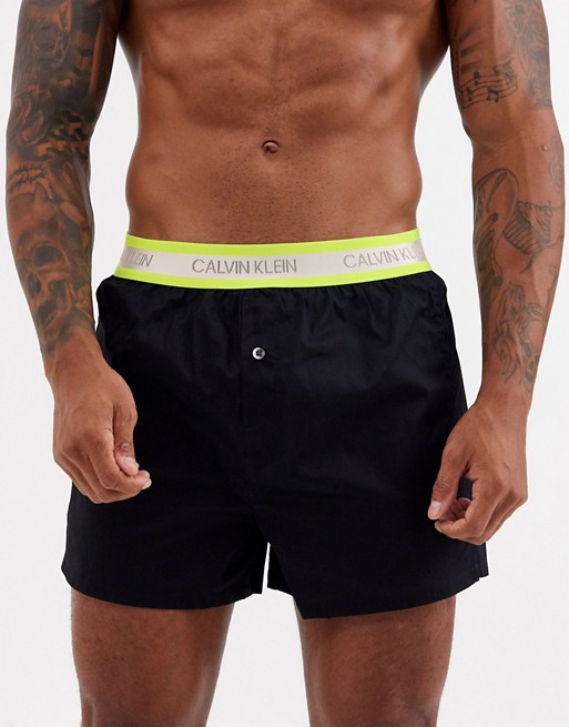 Calvin Klein Neon slim fit logo waistband woven boxers in black
