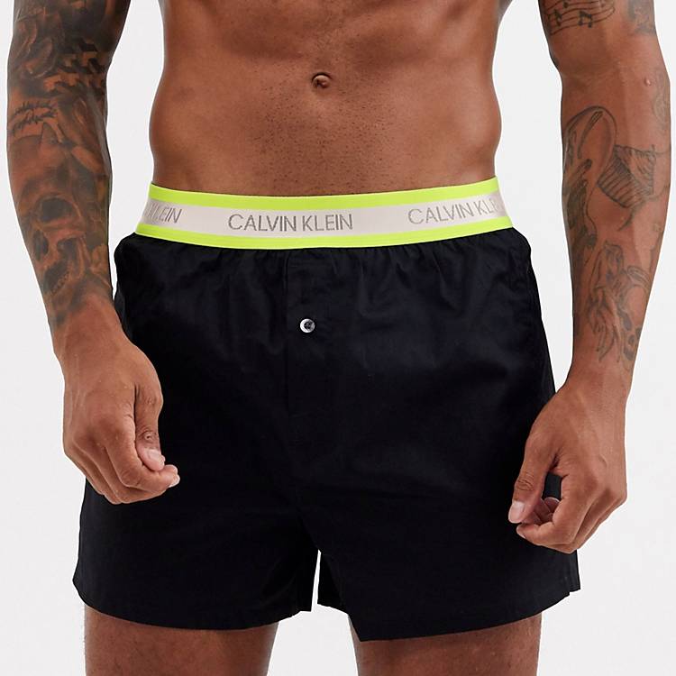 Calvin Klein Neon slim fit logo waistband woven boxers in black | ASOS