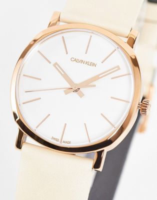 Calvin Klein neutral strap watch with gold detail