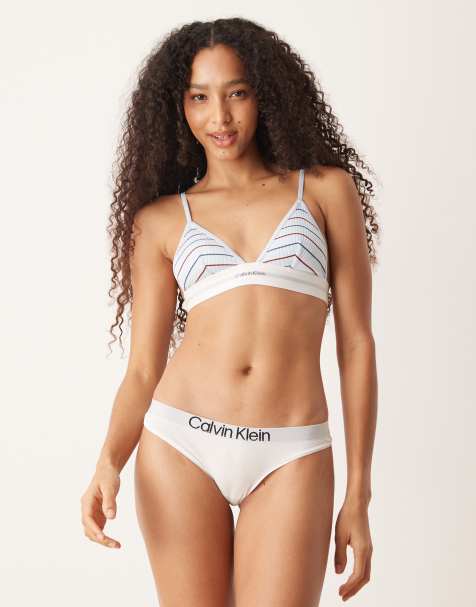 Calvin Klein – Niebieski zestaw bielizny z bawełny i modalu w paski: biustonosz z trójkątnymi miseczkami i stringi - view 1