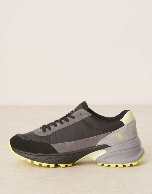 Calvin Klein nylon hike runner trainers in black and lime, 2 of 5