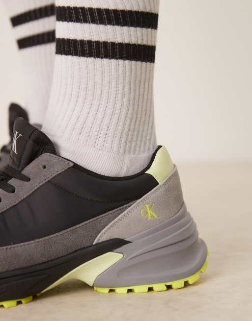 Calvin Klein nylon hiking/running sneakers in black and lime, 3 of 5