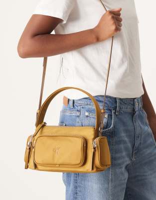 Calvin Klein Nylon Pocket Shoulder Bag In Brown