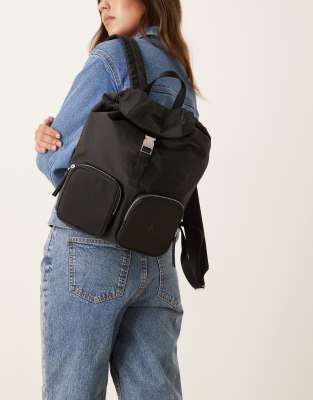 Calvin Klein Nylon Pocketed Backpack In Black