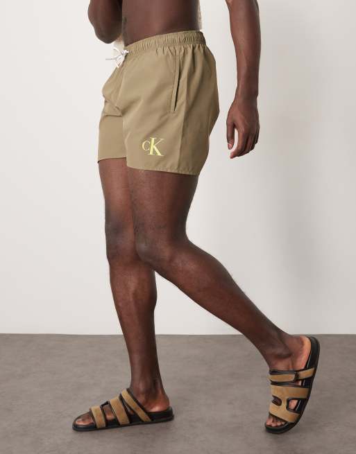 Calvin Klein - Olivengrønne badeshorts med logo og løbesnor, 2 af 4