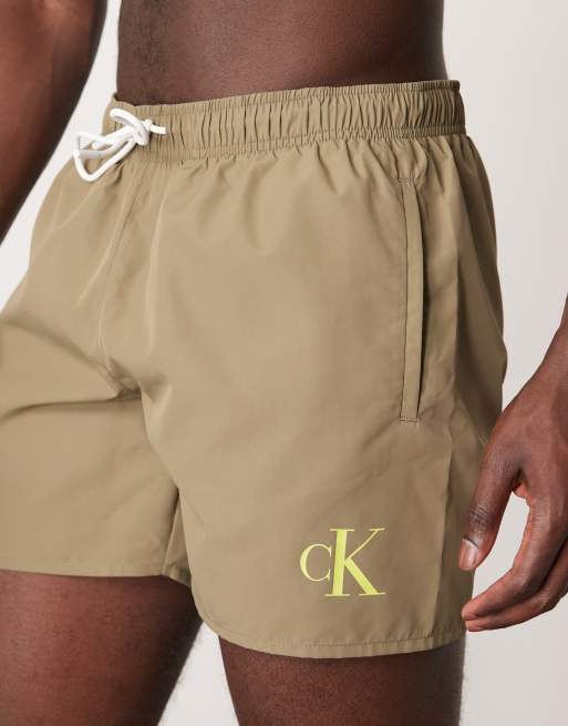 Calvin Klein - Olivengrønne badeshorts med logo og løbesnor, 3 af 4
