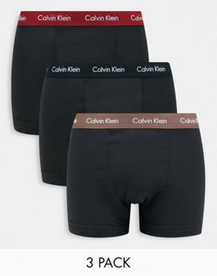 Calvin Klein 3-pack trunks in black with contrast waistband - ASOS Price Checker