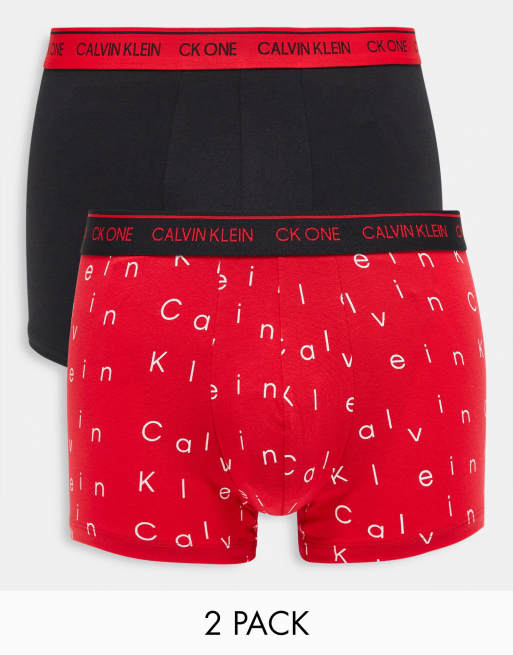 Calvin Klein - One - Set van 2 boxershorts met logoprint in rood en zwart met contrasterende tailleband