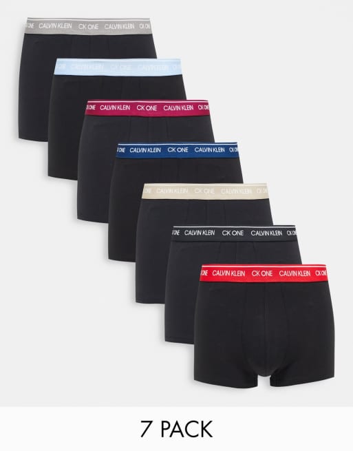 Calvin Klein - One - Set van 7 boxershorts in zwart met contrasterende taillebanden