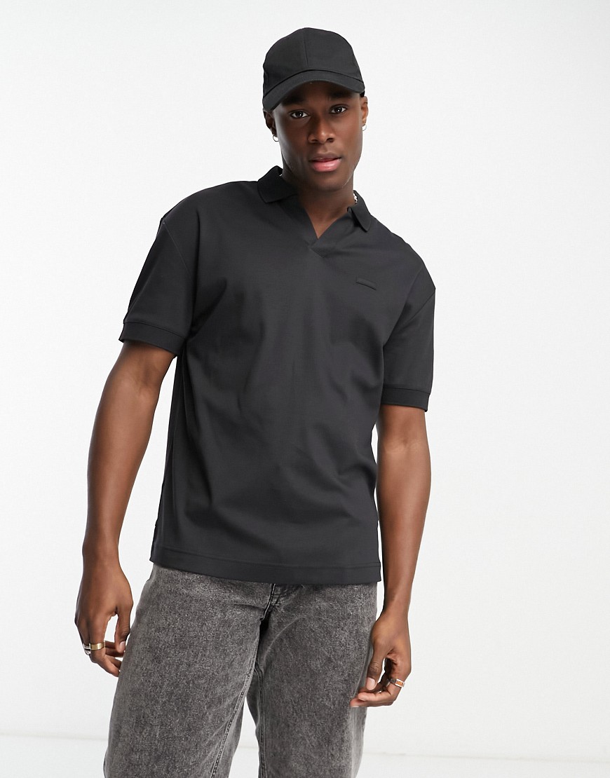 Calvin Klein open placket polo shirt in black
