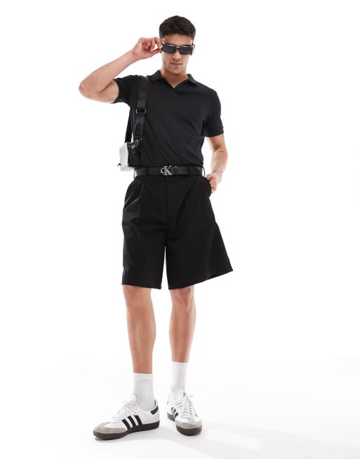 Calvin Klein open placket polo shirt in black, 3 of 4