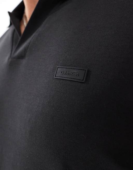 Calvin Klein open placket polo shirt in black, 4 of 4
