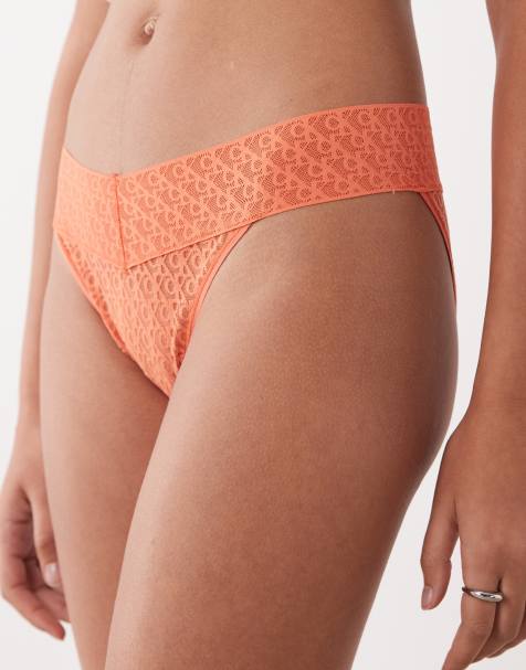 Calvin Klein - Orange bikini-briefs med lav talje og ikonlogo i blondestof - view 1