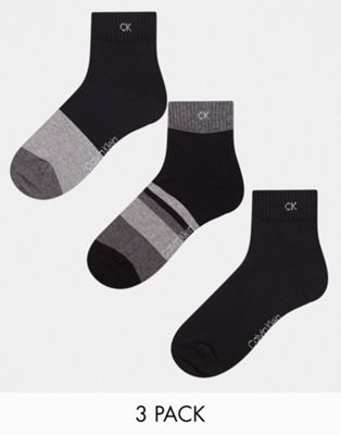 Calvin Klein cotton blend 3 pack quarter socks with logo in black - BLACK