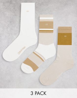 Calvin Klein cotton blend 3 pack socks in cream, white with logo - CREAM