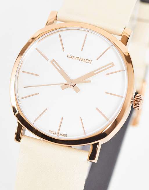 Calvin Klein - Orologio con cinturino naturale e dettaglio oro