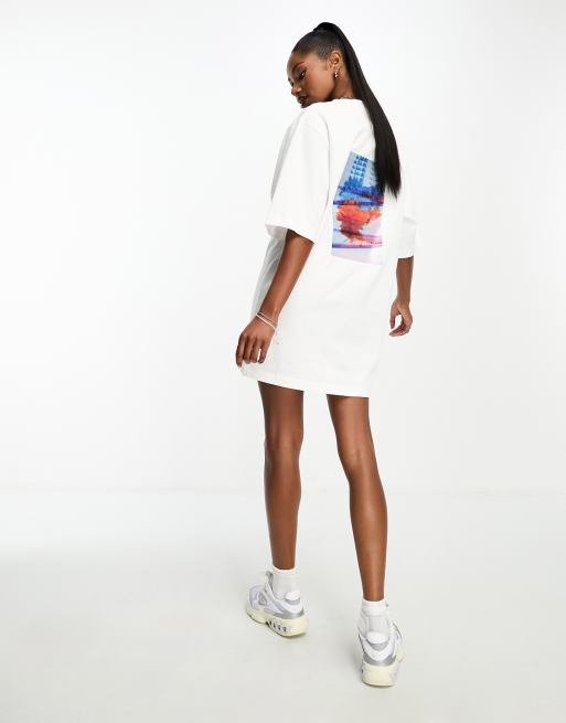 Calvin Klein oversize t shirt dress with logo in white floral print | ASOS