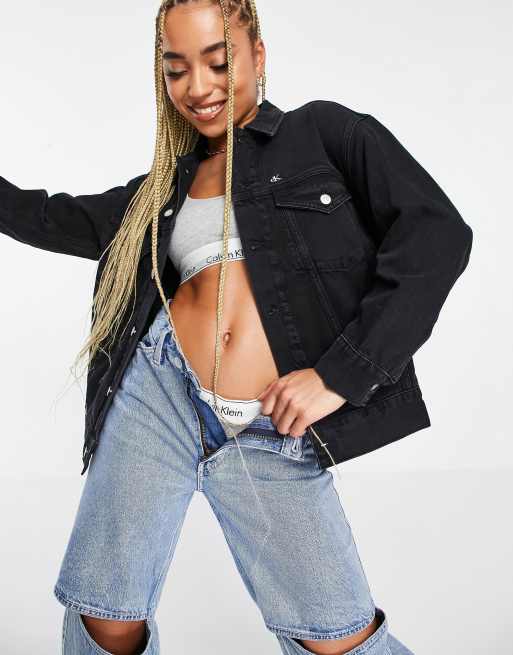 Calvin Klein oversized denim jacket with embroidered logo in black