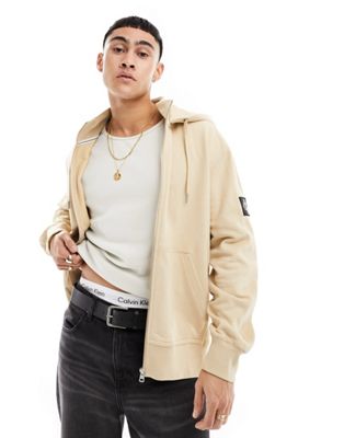 Calvin Klein Jeans oversized zip up hoodie in beige