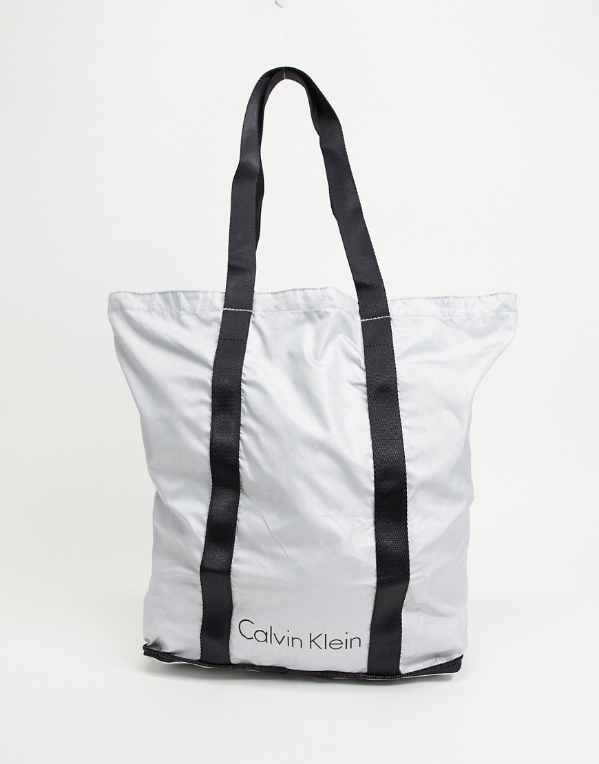 Calvin Klein Packable Metallic tote bag-Silver