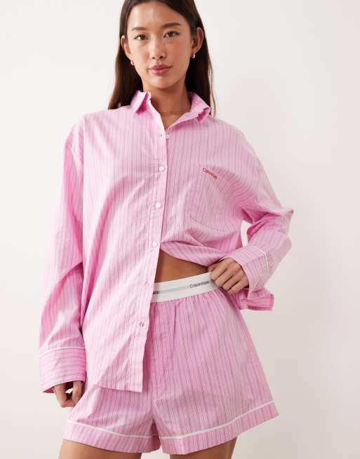 Calvin Klein pajama shirt and shorts set in pink stripes
