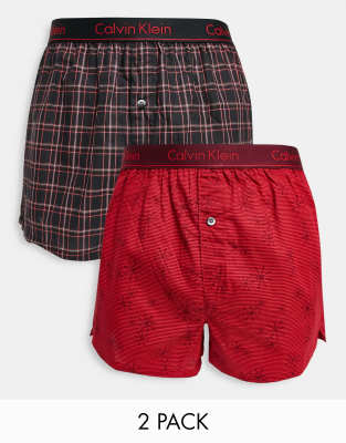Calvin Klein - Pakke med 2 par boksershorts i vævet stof i rød og sort