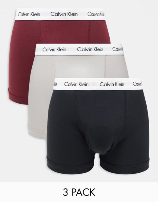 Calvin Klein - Pakke med 3 par boksershorts i sort/grå/bordeaux 