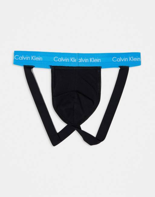 Calvin Klein - Pakke med 3 sorte jockstraps i bomuld med stretch og farvet logo-taljebånd, 3 af 4