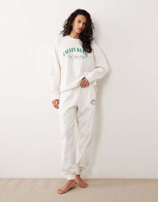 Pantalon de jogging d'ensemble en jersey à logo - Crème-Blanc M