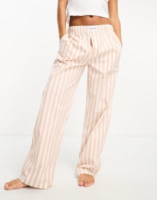 Calvin Klein sleep pants with logo waistband in beige stripe - ASOS Price Checker