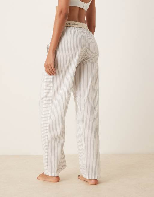 Calvin Klein - Pantalon de pyjama rayée en popeline de coton - Blanc et gris, 3 de 4