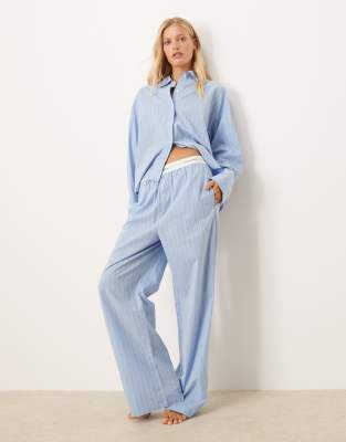 Calvin Klein - Pantalon de pyjama rayée en popeline de coton - Bleu