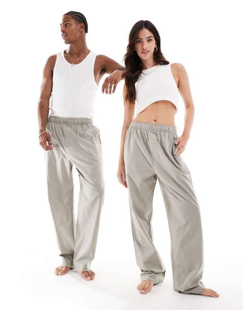 Calvin Klein - Pantalon de pyjama unisexe à rayures en popeline de coton - Kaki - view 1