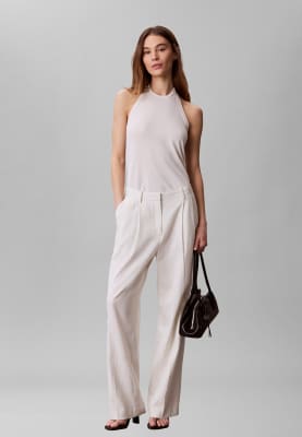 Pantalon large en lin mélangé - Tofu-Blanc W26 L32