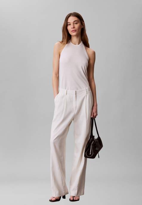 Calvin Klein - Pantalon large en lin mélangé - Tofu - view 1