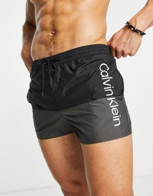 Calvin Klein colour block logo swim shorts in black - ASOS Price Checker