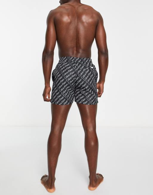 Calvin Klein - Pantaloncini da bagno neri con stampa di monogramma, 2 di 4