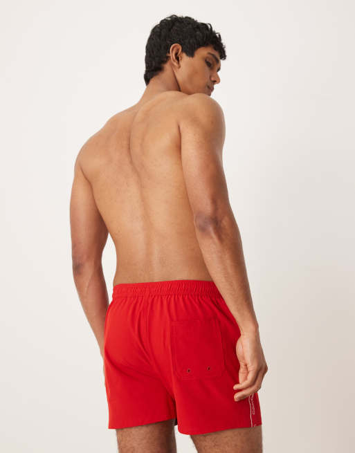 Calvin Klein - Pantaloncini da bagno rossi con coulisse e logo laterale, 4 di 4