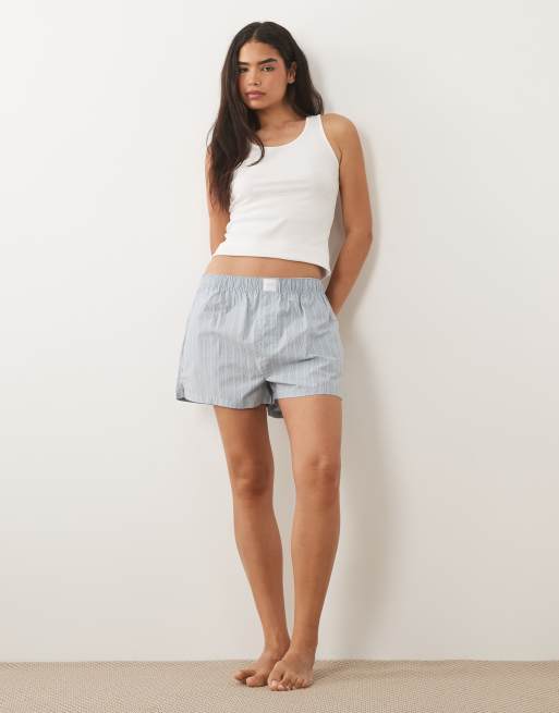 Calvin Klein - Pantalones cortos a rayas azules con logo de popelina, 3 de 4