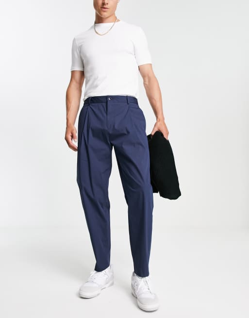 Calvin Klein paper cotton cropped trousers in navy