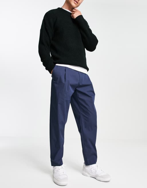 Navy cotton cropped trousers new arrivals