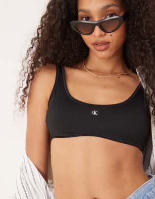 Calvin Klein Patch Logo Bikini Bralette In Black
