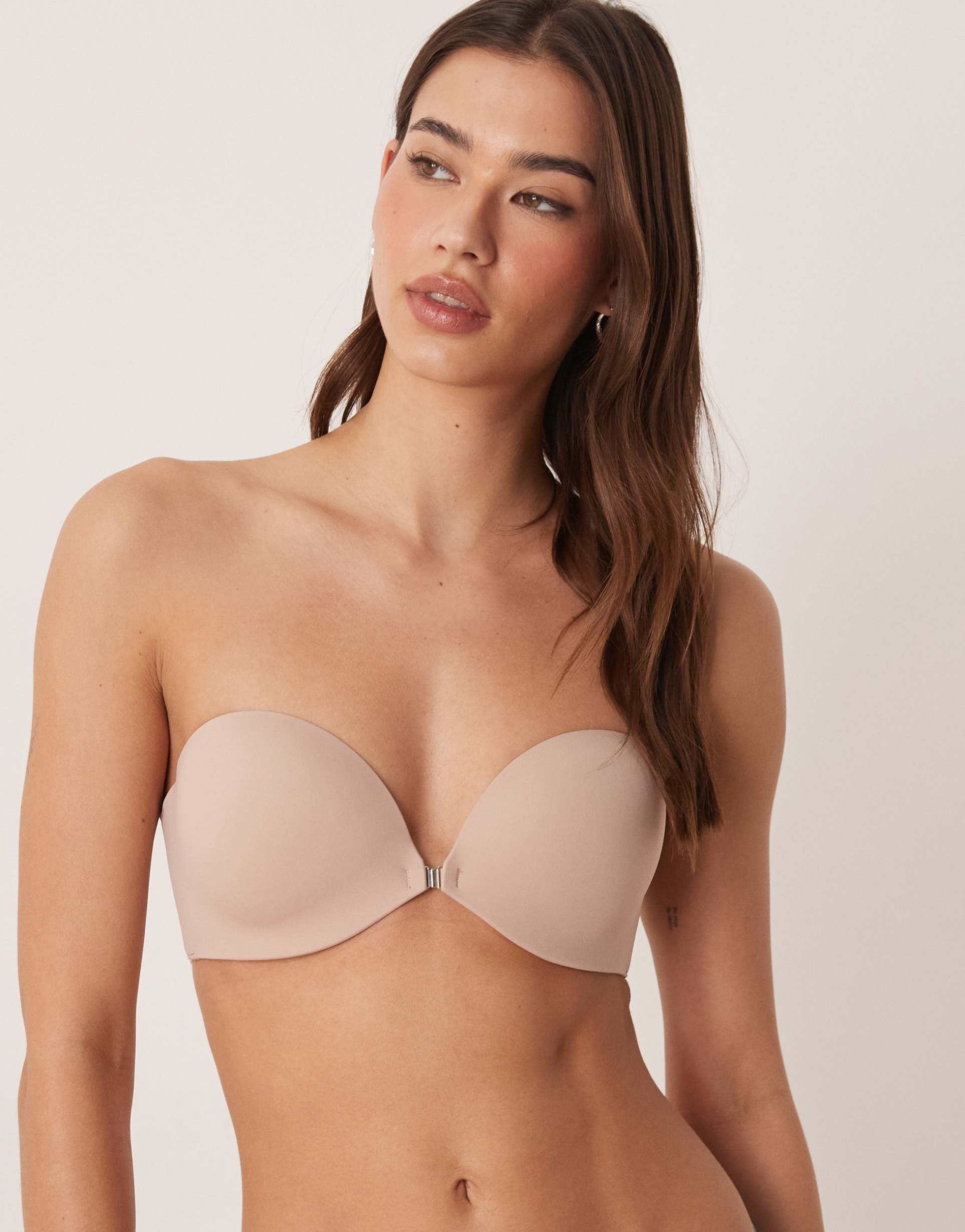 calvin klein perfectly fit front clasp strapless bra in beige