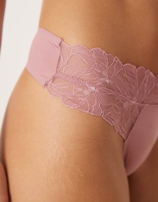 Calvin Klein Perfectly Fit Microfiber Lace lingerie thong in mauve, 4 of 4