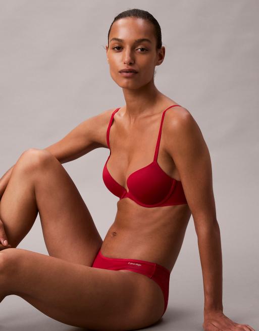 Calvin Klein perfectly fit push up plunge bra in red, 3 of 4