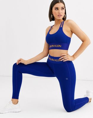 Calvin Klein Performance – Active – Blå leggings med logga på midjeresåren