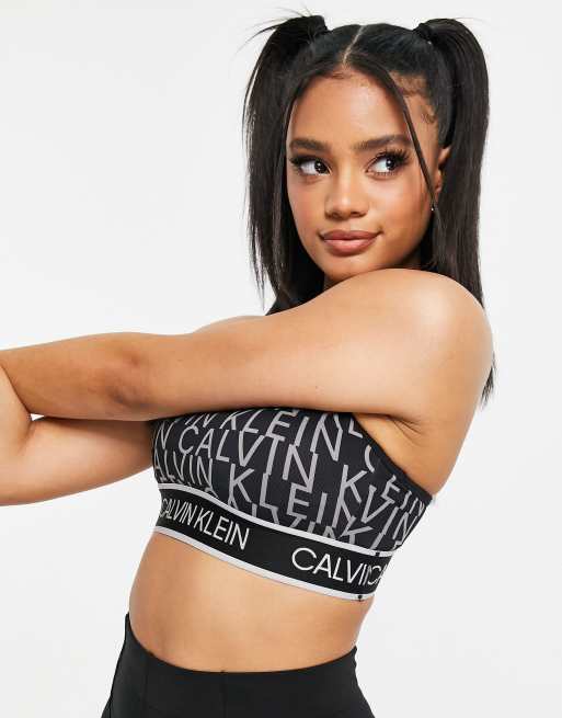 Calvin Klein Performance all over logo sports bra co ord in black ASOS