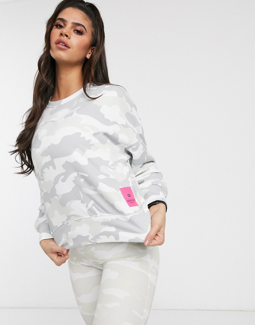 Calvin Klein Performance camo print logo pullover sweatshirt-White